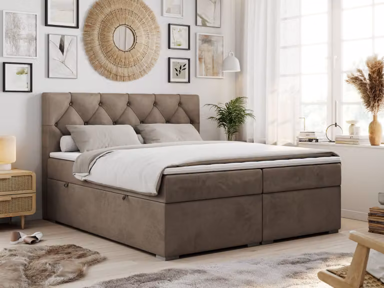 Boxspring con testiera trapuntata ALDA - 120x200 cm - Materasso multipocket H3 | Marrone Velluto - Topper T25