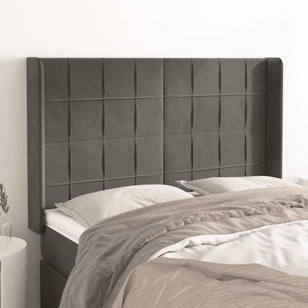 Testiera ad orecchio vidaXL in velluto grigio scuro, L: 147 cm, P: 16 cm, H: 118/128 cm