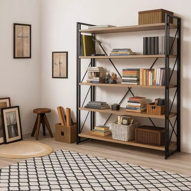 Libreria Demetria DMORA, Scaffale Moderno per Soggiorno o Ufficio, L/P/H: 130 x 35 x 180 cm, Marrone e Nero