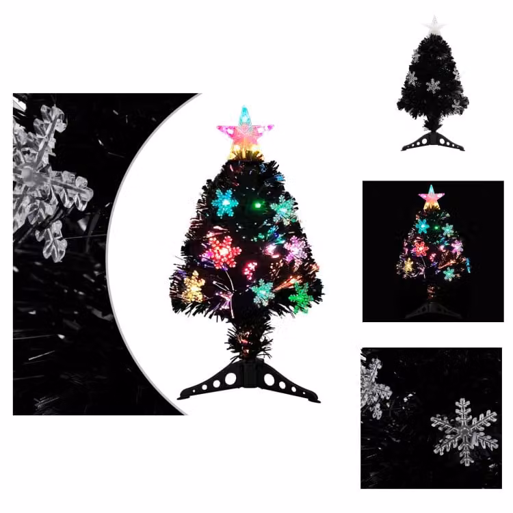 vidaXL Albero di Natale con fiocchi di neve a LED nero 64 cm in fibra ottica - Alberi di Natale