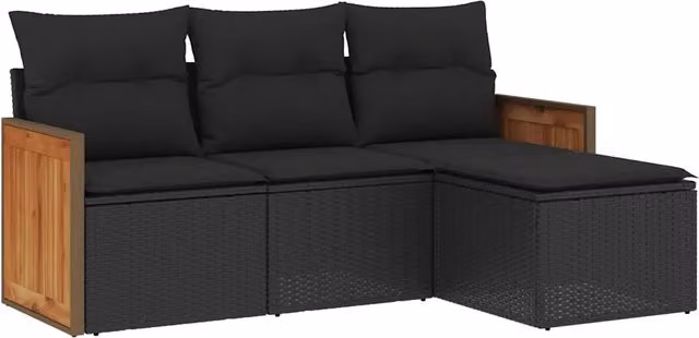 Set Divani da Giardino 4 pz | Set Salotto da Giardino con Cuscini Nero in Polyrattan