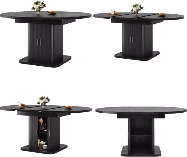 Isola cucina con tavolo girevole 120-223 cm in MDF e metallo; bianca con piano effetto rovere