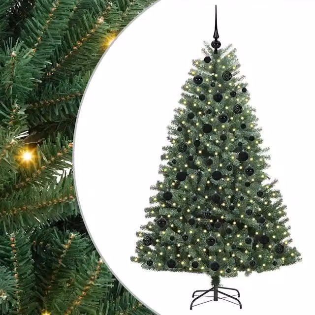 Albero di Natale artificiale moderno vidaXL verde con luci LED bianco caldo, rami pieghevoli in PVC e metallo, Altezza: 180 cm