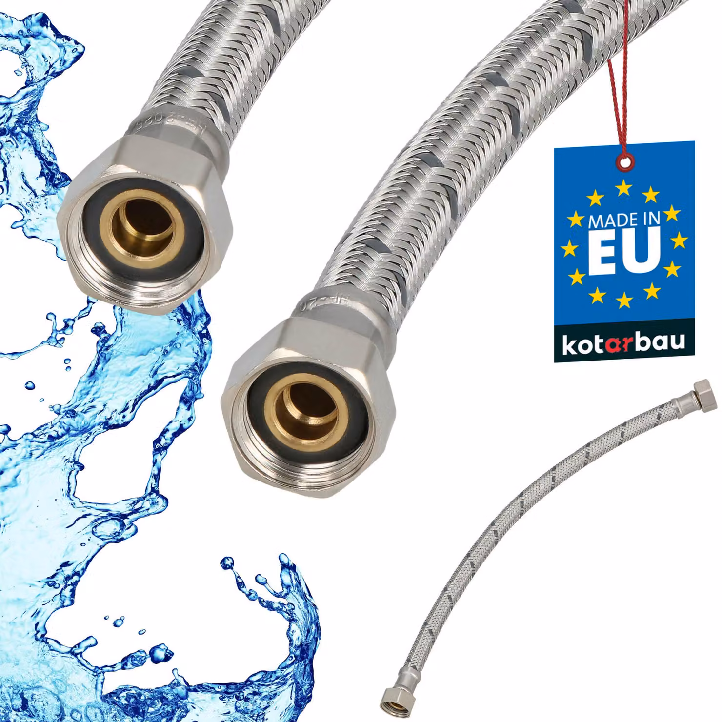 KOTARBAU® Tubo Flessibile per Rubinetto 3/8" x 3/8" Rivestito in Acciaio Inox 40 cm Tubo Flessibile per Rubinetto Cucina Argento