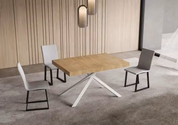 Tavolo Allungabile Niket GIORDANOSHOP in Rovere con Gambe Bianche L/P/H: 140-400 x 90 x 74 cm – 2
