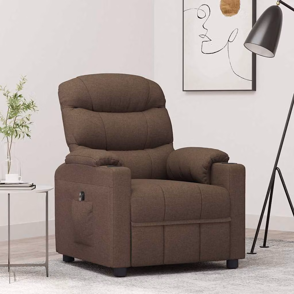 Poltrona elettrica reclinabile relax vidaXL in tessuto marrone con braccioli