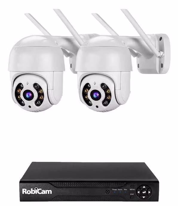 Kit 2 telecamere RobiCam, iCSee, Ultra HD 4MP, 360°, visione notturna a colori, notifiche, audio bidirezionale, registratore NVR