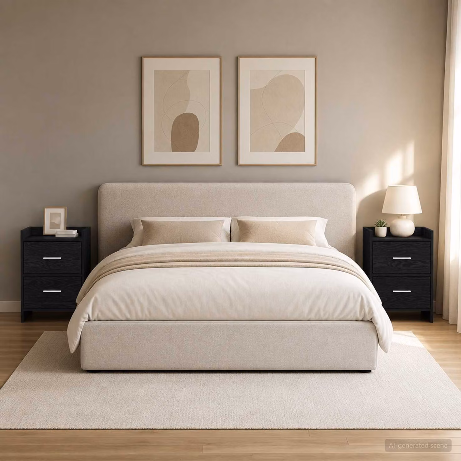Set di 2 comodini moderni vidaXL in legno ingegnerizzato e metallo, colore nero opaco, L 40 cm x P 30 cm x H 60 cm