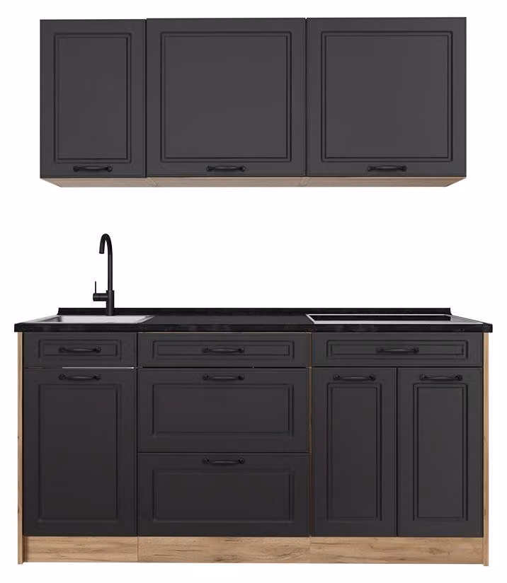 Cucina monoblocco Vicco R-Line Antracite country/Rovere dorato 160 cm senza piano di lavoro, Model 67733