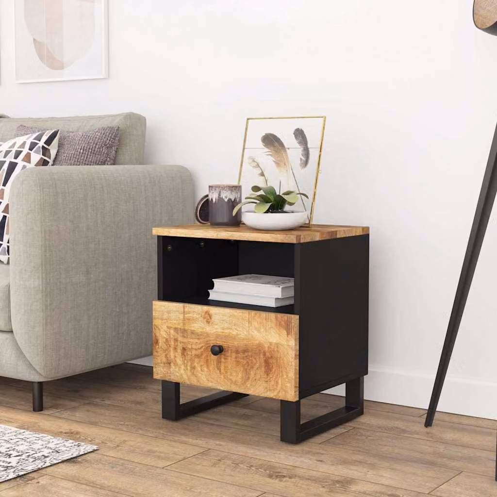 vidaXL Comodino in Legno di Mango e Metallo Marrone in Stile Industriale