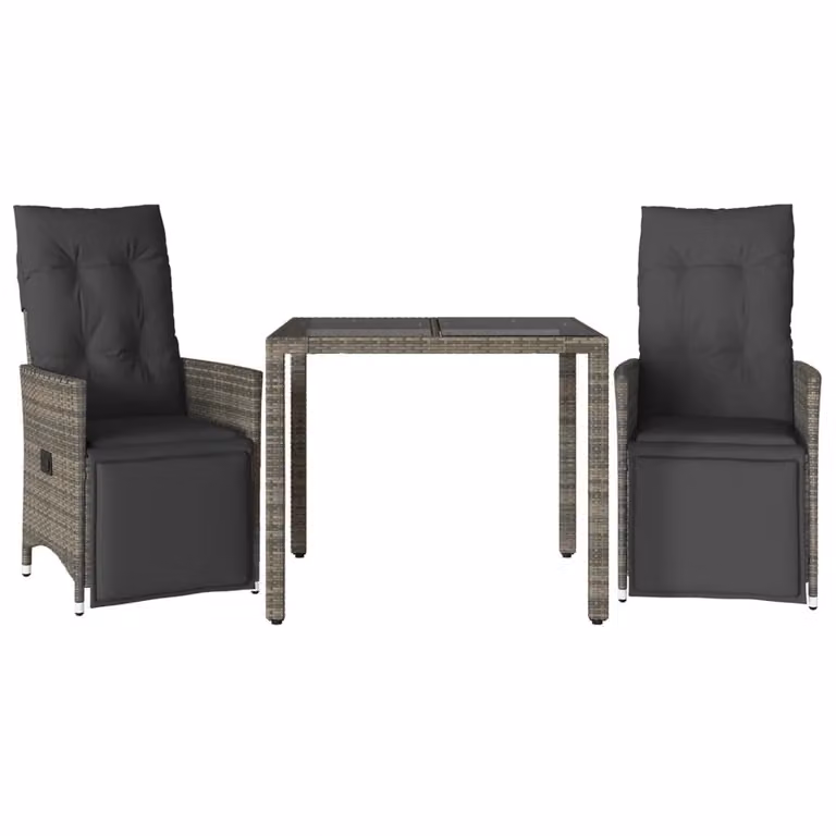 Set Bistrò da Giardino 3 pz con Cuscini in Polyrattan Grigio