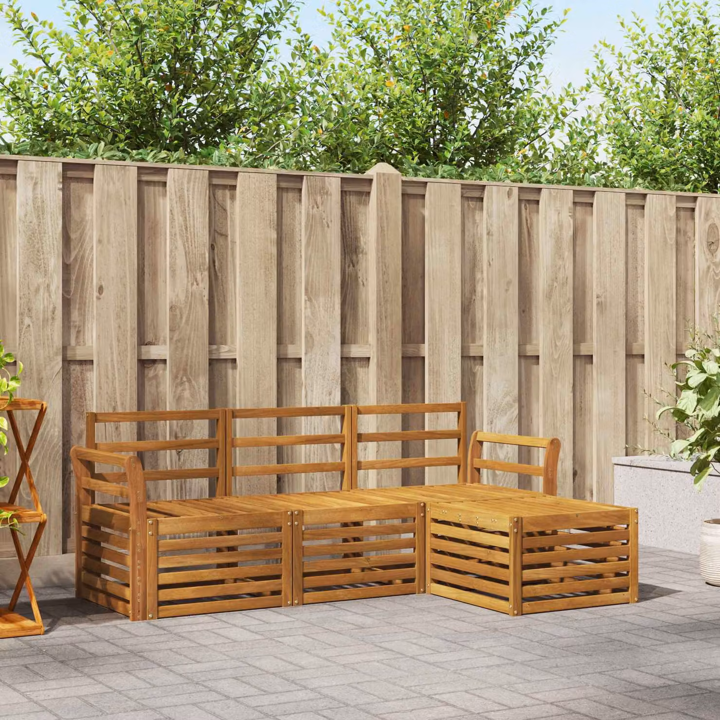 Set di divani da esterno vidaXL 4 pezzi in legno di acacia con forma a L, colore marrone e bianco per giardino e terrazza