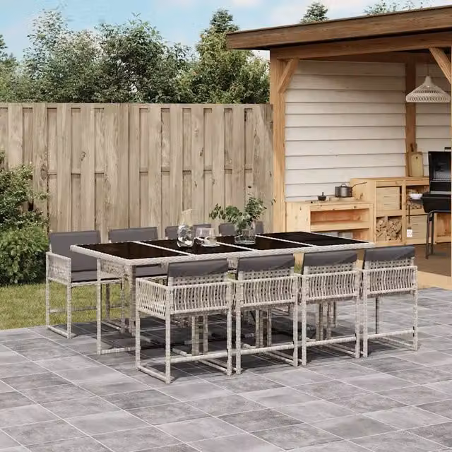 Set Pranzo da Giardino 9pz con Cuscini Grigio Chiaro Polyrattan 3211463
