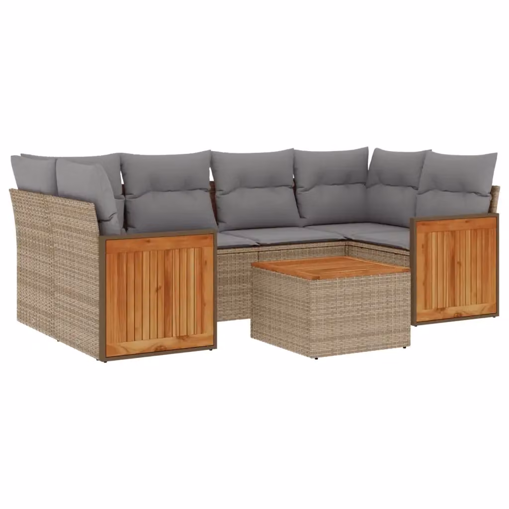 Set da giardino VIDAXL in polyrattan composto da 7 pezzi con cuscini beige e grigi e tavolino da caffè in legno di acacia – 2