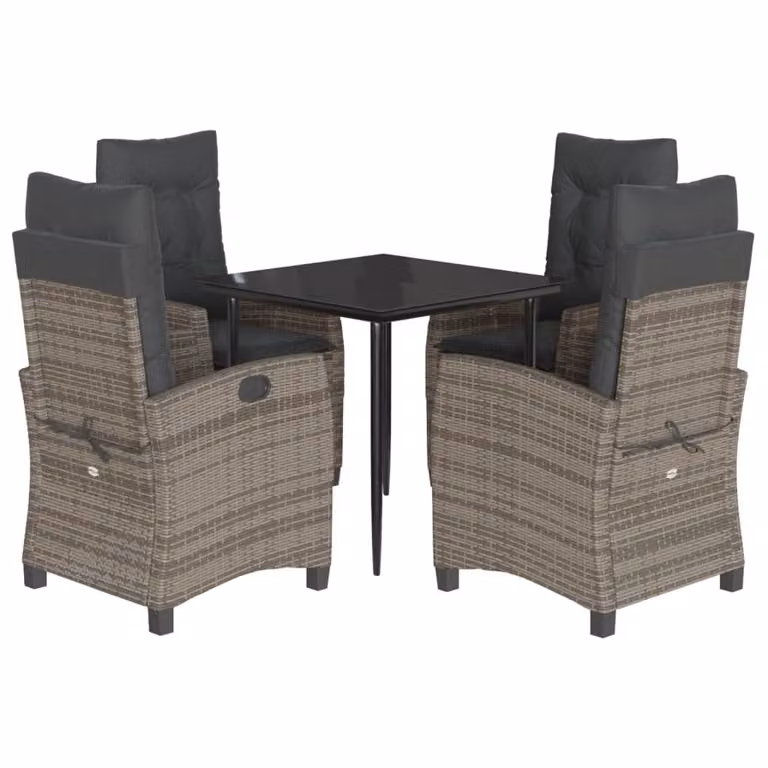 Set da Pranzo da Giardino 5 pz con Cuscini in Polyrattan Grigio