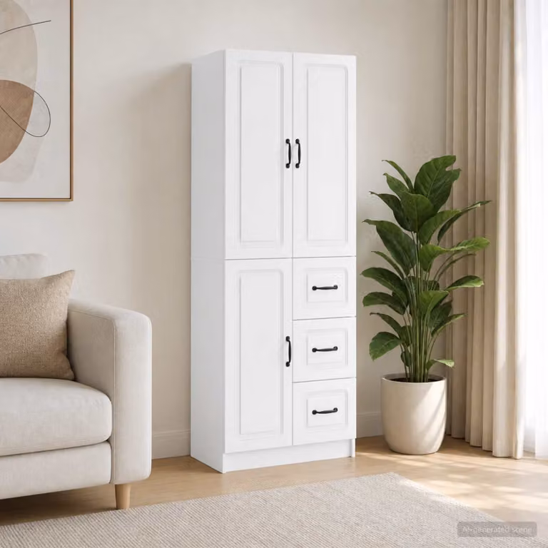 Set di 2 armadi moderni vidaXL in legno MDF bianco lucido con ante a battente e ripiani interni L/P/H: 87.0 x 34.5 x 66.0 cm
