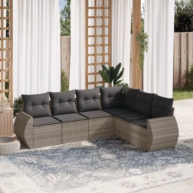 vidaXL Set Divano da Giardino a L in Polyrattan Grigio Antracite con 6 Cuscini Imbottiti e Coperture Rimosse