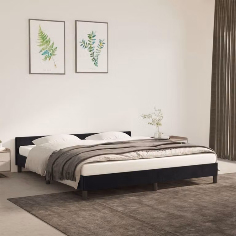 The Living Store Struttura letto con testiera nera 160x200 cm in velluto