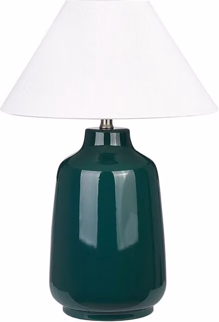 Lampada da tavolo BELIANI con base in ceramica verde e paralume in tessuto bianco, ideale per camera da letto o soggiorno, H: 57 cm, L: 40 cm, P: 40 cm