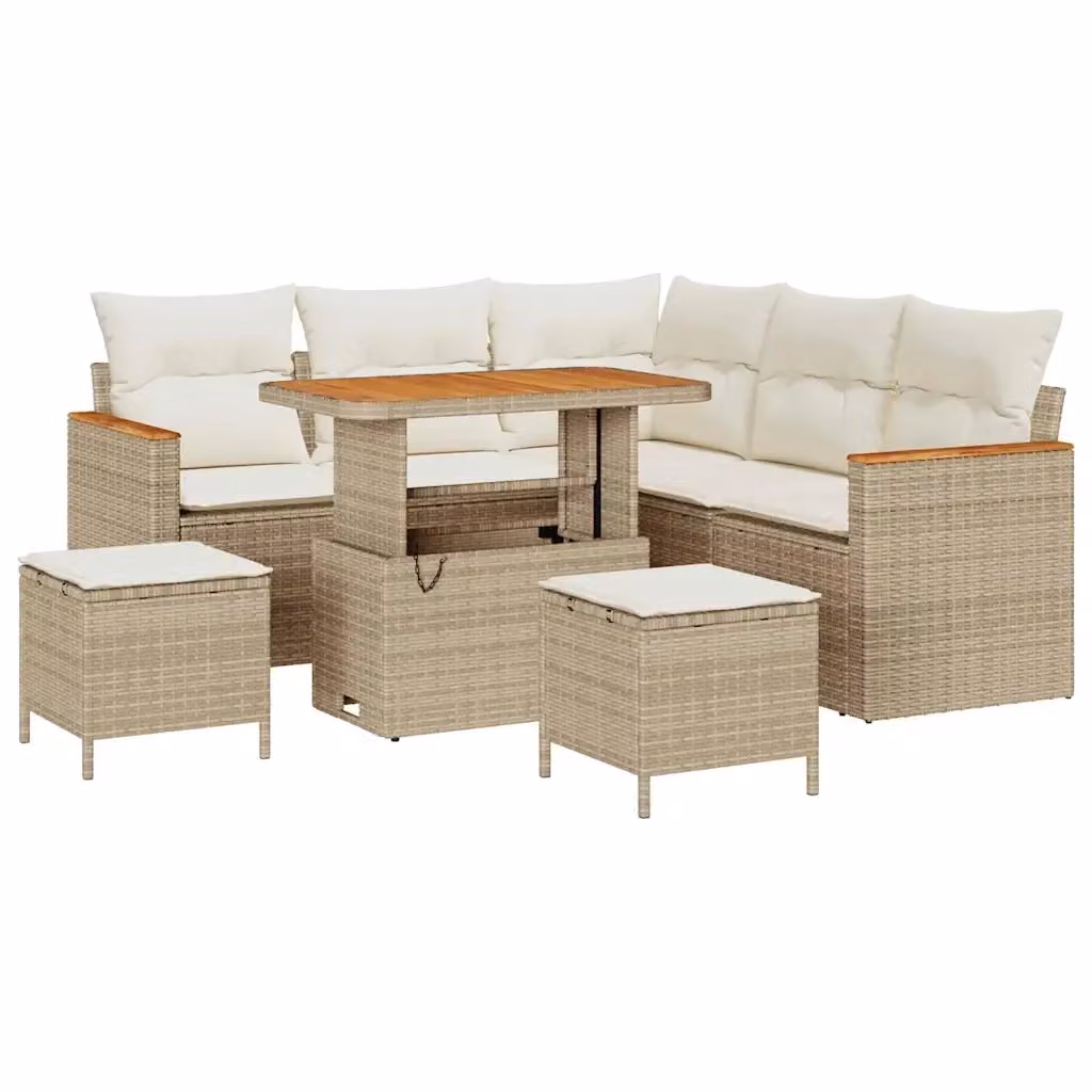 Set Divano da Giardino vidaXL 8 Pezzi in Polyrattan Beige con Cuscini e Tavolino da Esterno – 2
