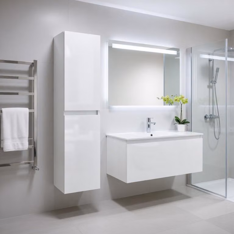 Colonna bagno sospesa mod. DEARUM cm. 140 - Bianco Lucido