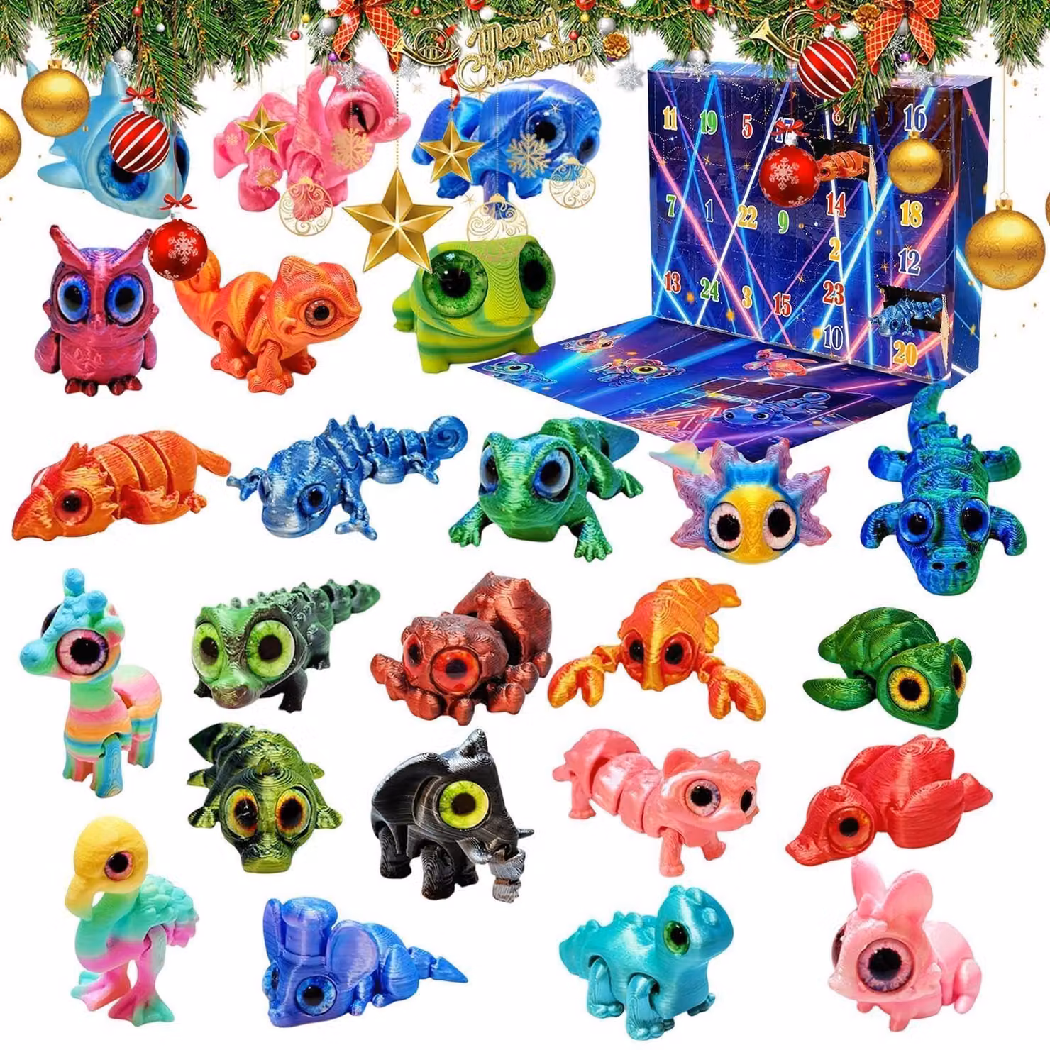Calendario dell'Avvento con animali stampati in 3D - 24 figure articolate
