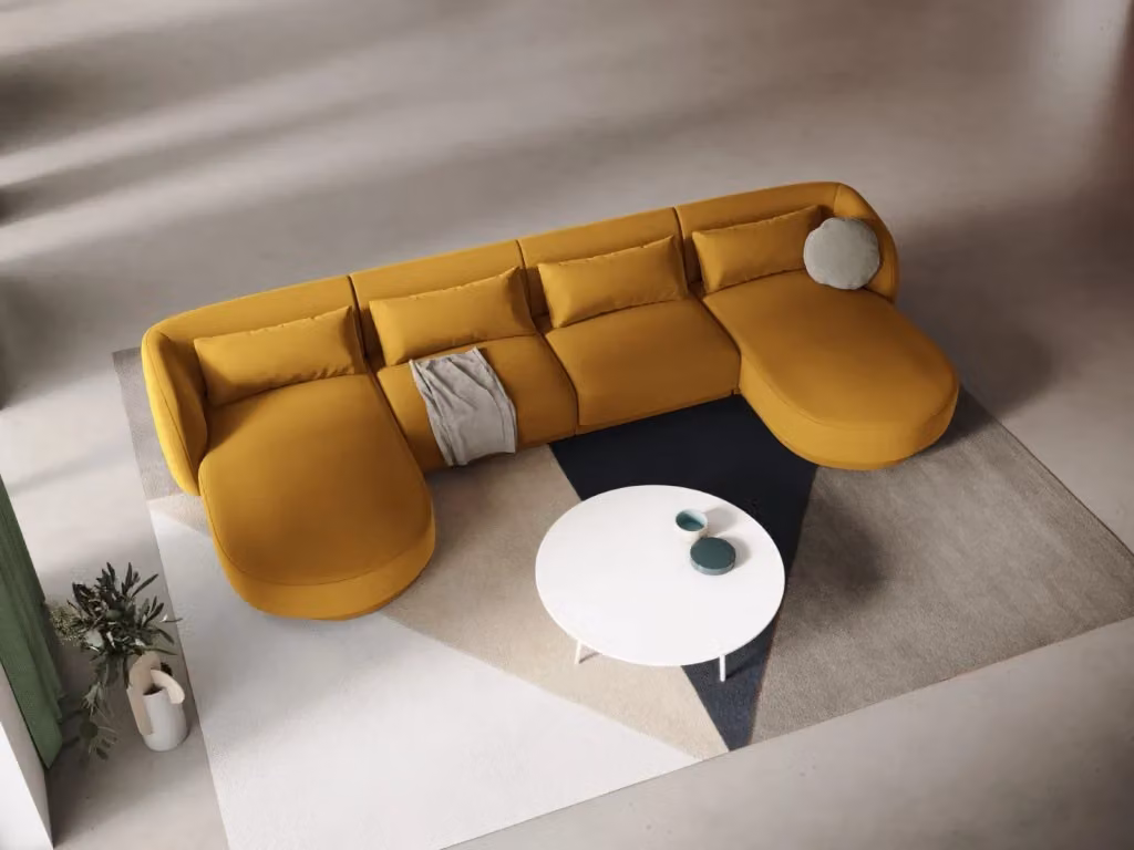 Divano panoramico Tulum a 5 posti Cosmopolitan Design in velluto giallo L/P/H: 330 x 144 x 125 cm – 2