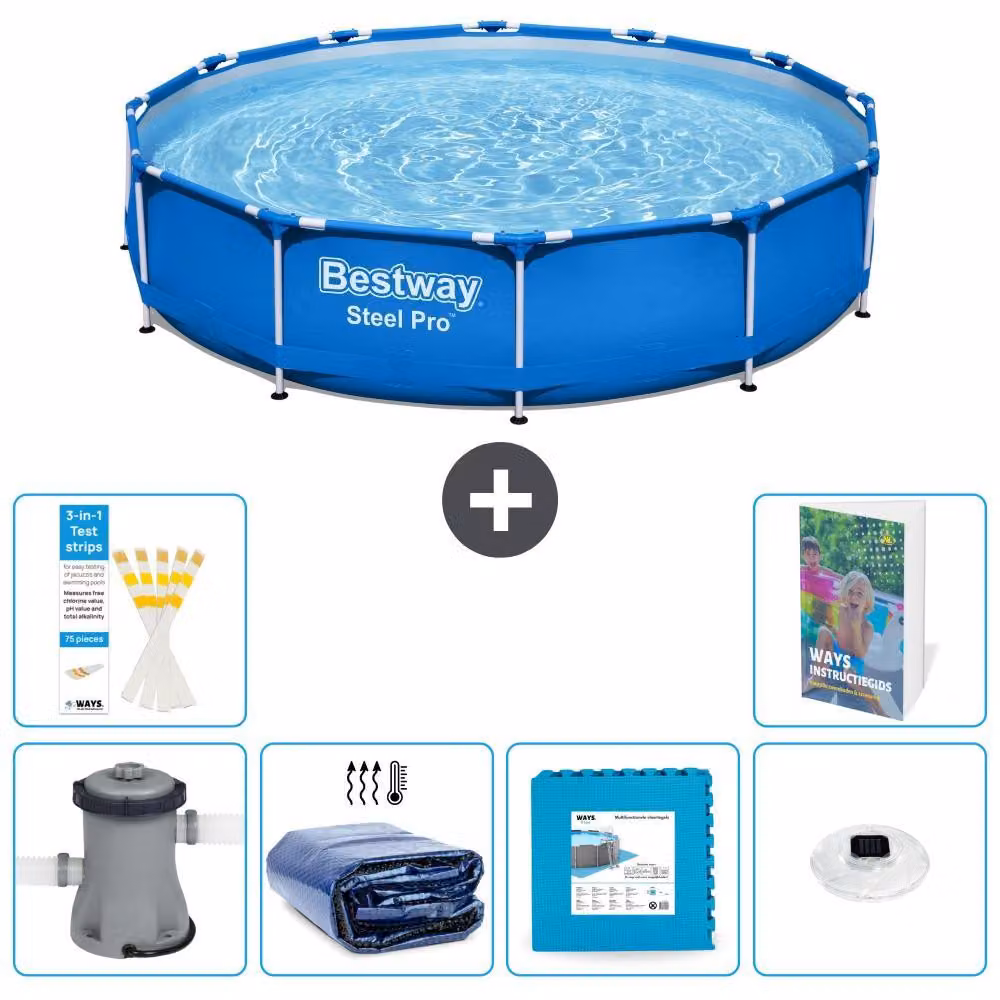 Piscina gonfiabile Bestway Steel Pro, rotonda, dimensioni 366x76 cm, composta da 5 parti, modello S326