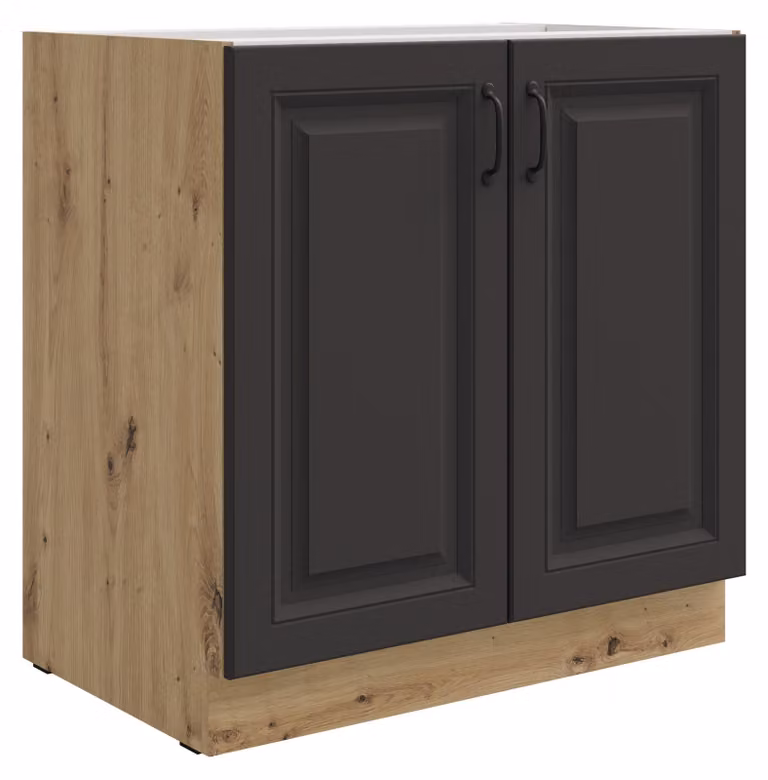Mobile base da 80 cm Stilo Grigio + Rovere Artisan, angolo cottura, blocco cucina