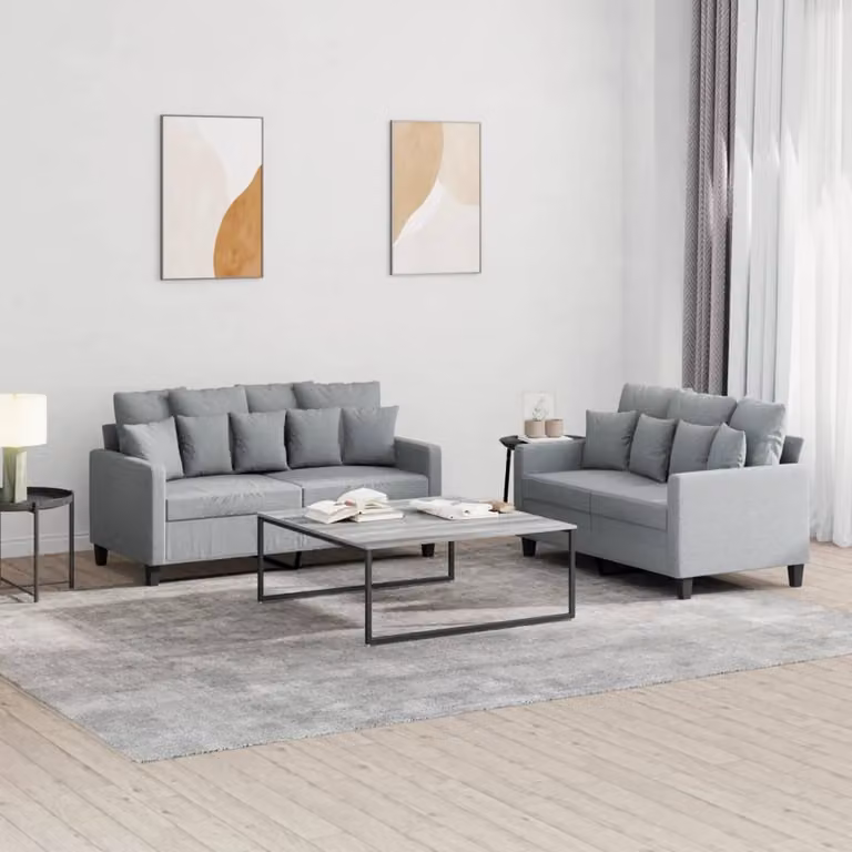 Maison Exclusive - Set divano a 2 posti con cuscini in tessuto grigio chiaro
