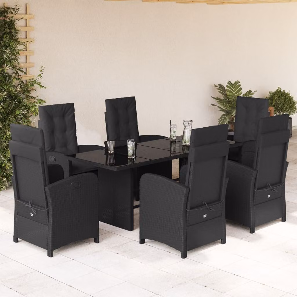 vidaXL Set da Pranzo da Giardino 7 pz in Polyrattan Nero con Piano in Vetro – 1