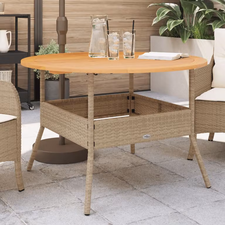 vidaXL Tavolo da Giardino in Polyrattan e Legno di Acacia Beige Ø110 x 71 cm