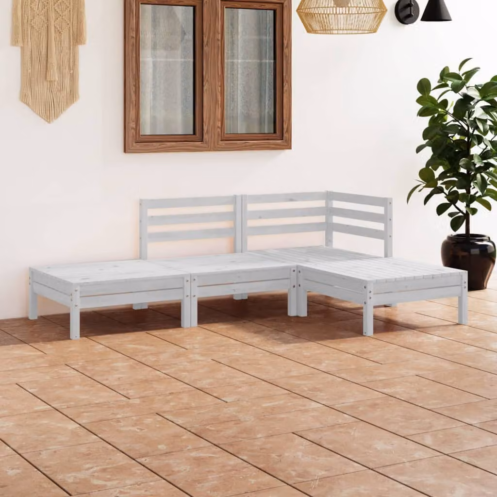 The Living Store Set da giardino 4 pezzi in legno di pino massiccio bianco