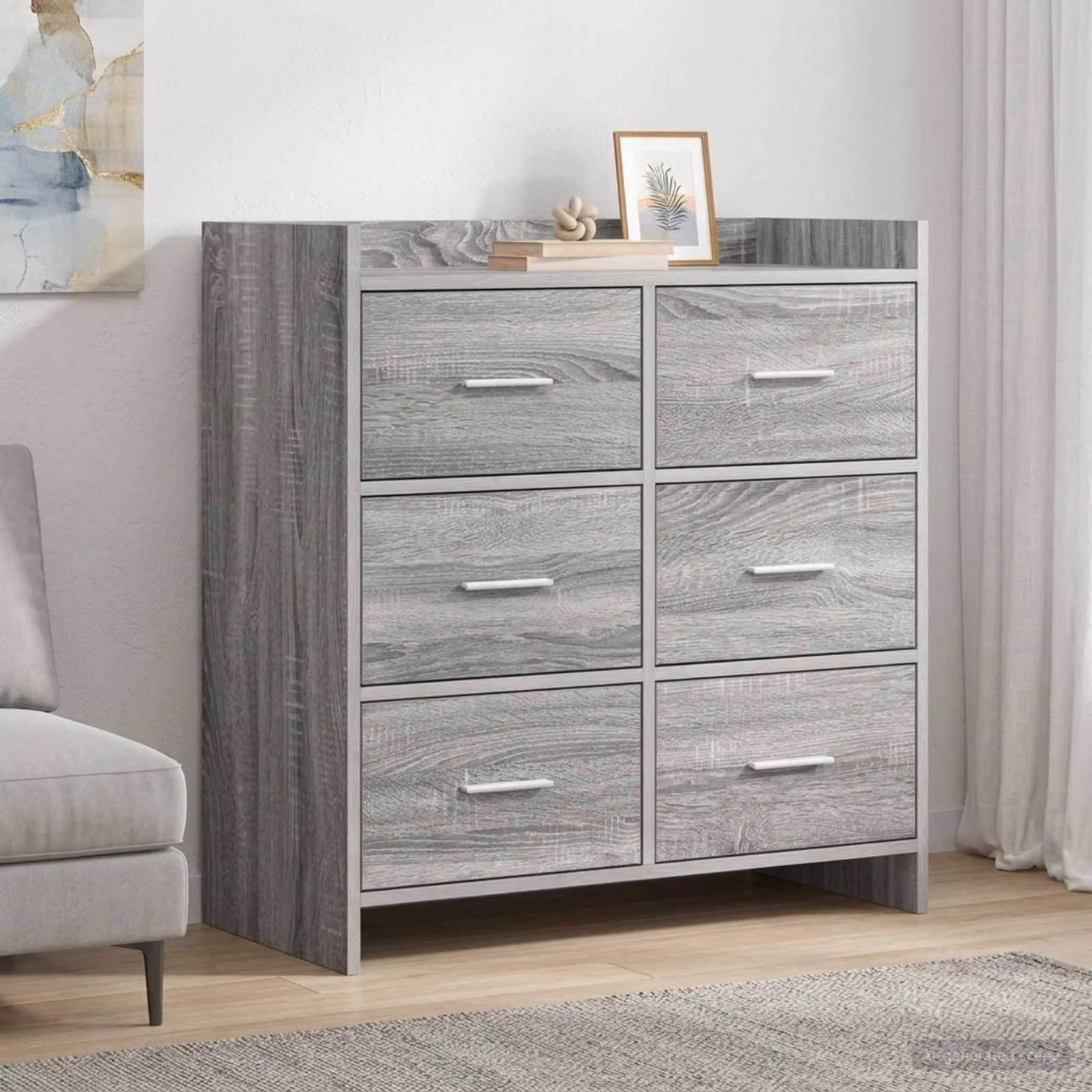 Credenza moderna vidaXL in legno ingegnerizzato e metallo, colore grigio, L 75 cm x P 33 cm x H 80 cm