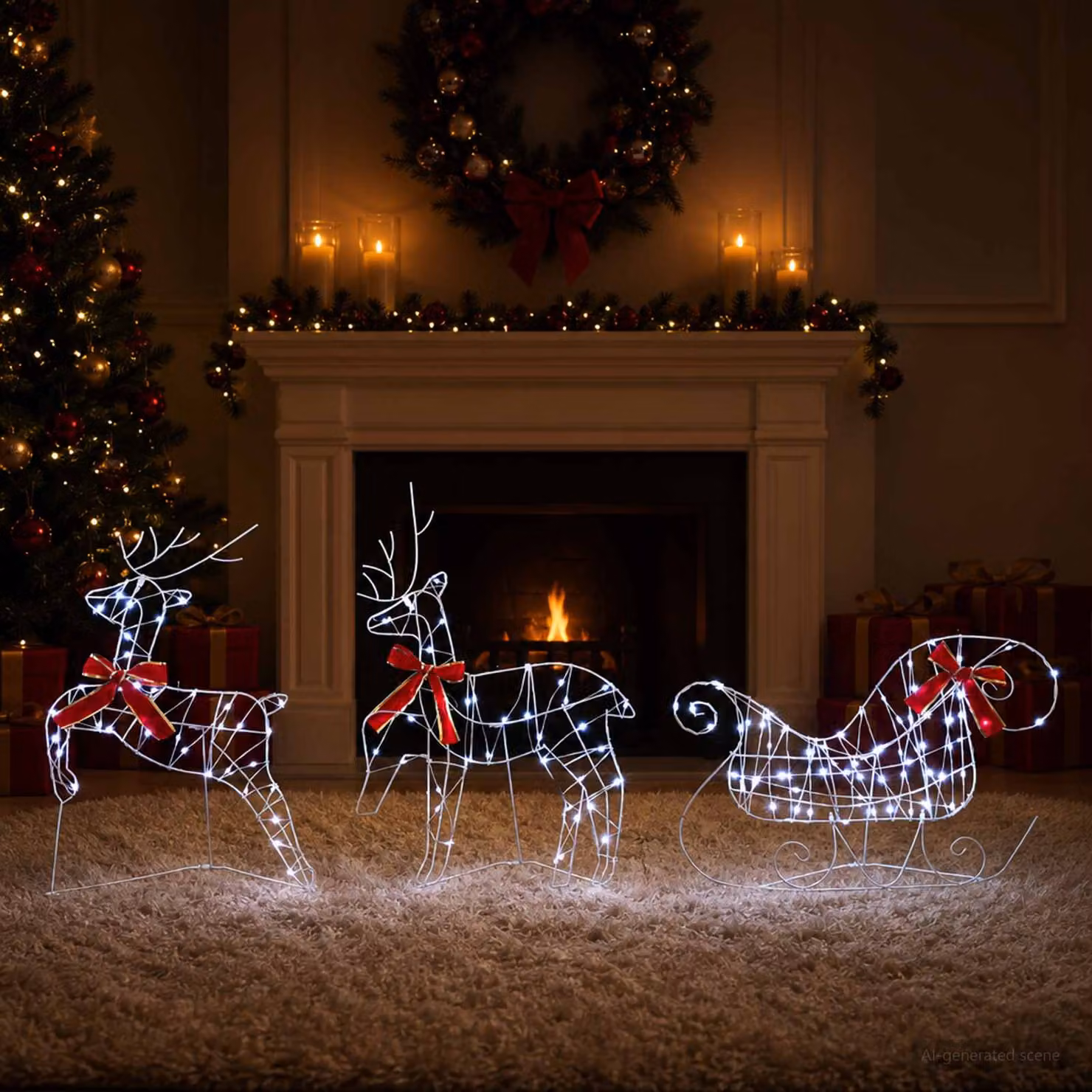 vidaXL Renna di Natale con slitta 3 pz 140 LED Bianco freddo