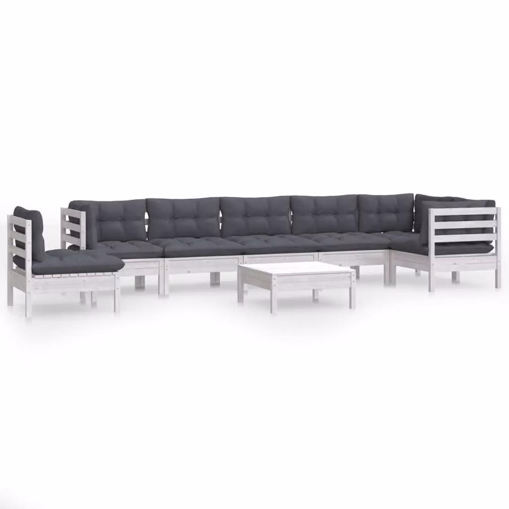 Set Divani da Giardino 9 pz con Cuscini Bianchi Legno di Pino