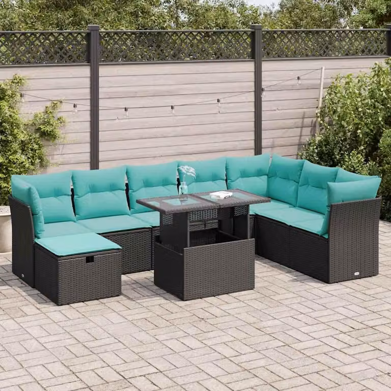Maison Exclusive - Set da giardino 9 pezzi con cuscini in polyrattan nero