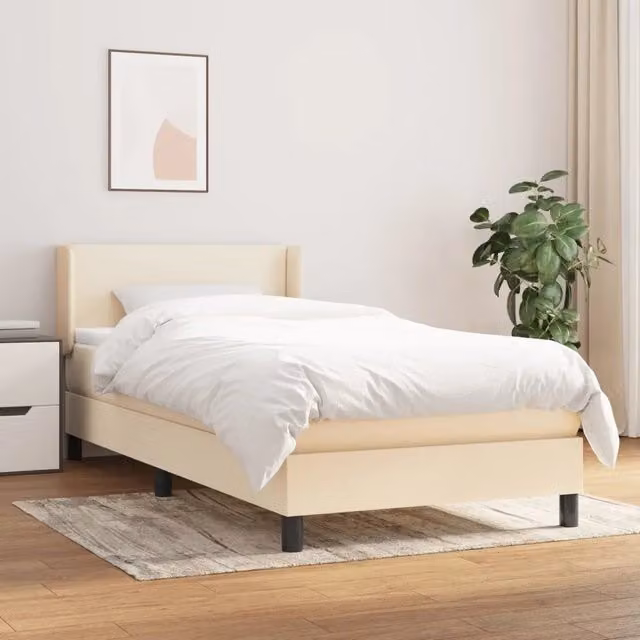 Letto Ibrido vidaXL con Giroletto a Molle e Materasso in Tessuto Beige e Bianco L/P/H: 80 x 200 cm – 1