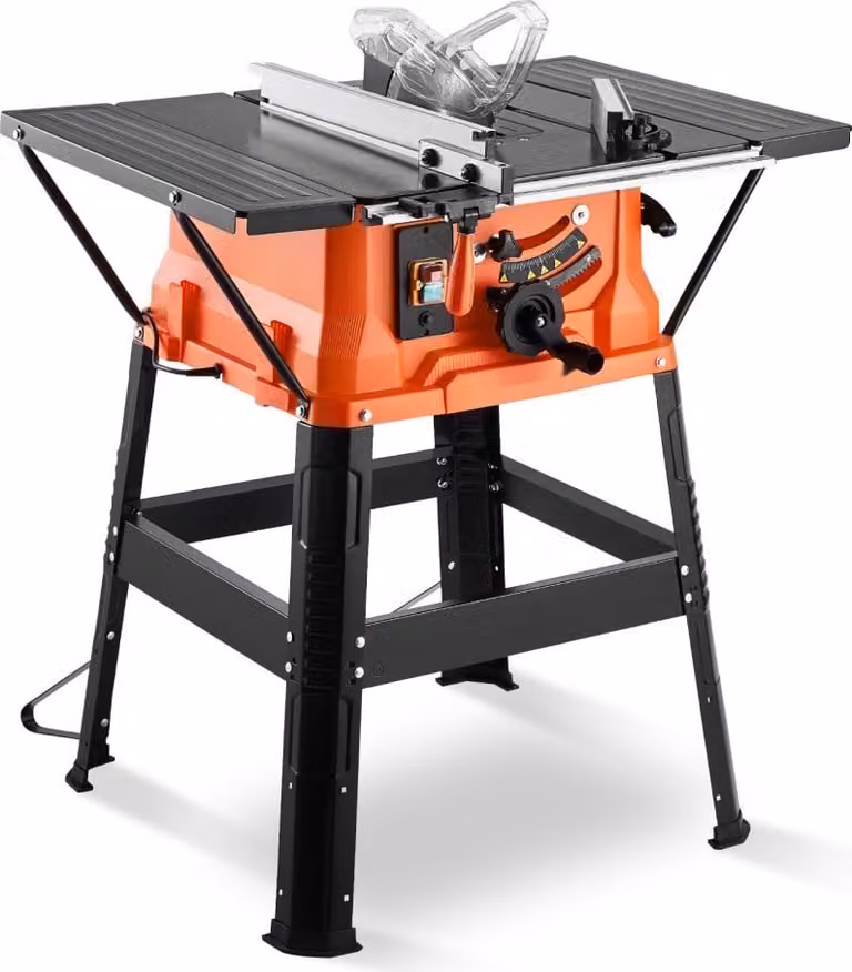 Sega da banco portatile da 1800 W con supporto - Compatta con diametro esterno della lama di 254 mm e capacità di taglio massima di 200 mm - Velocità di taglio di 4800 giri/min - Lama a 24 denti - Ideale per la lavorazione del legno e la costruzione di mo
