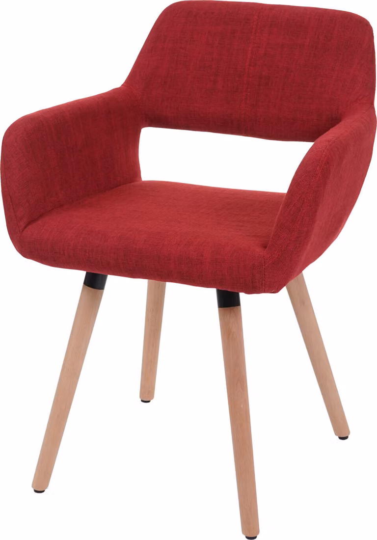 Sedia da pranzo HWC-A50 II, sedia da cucina, design retrò anni '50 ~ tessuto, rosso porpora, gambe chiare