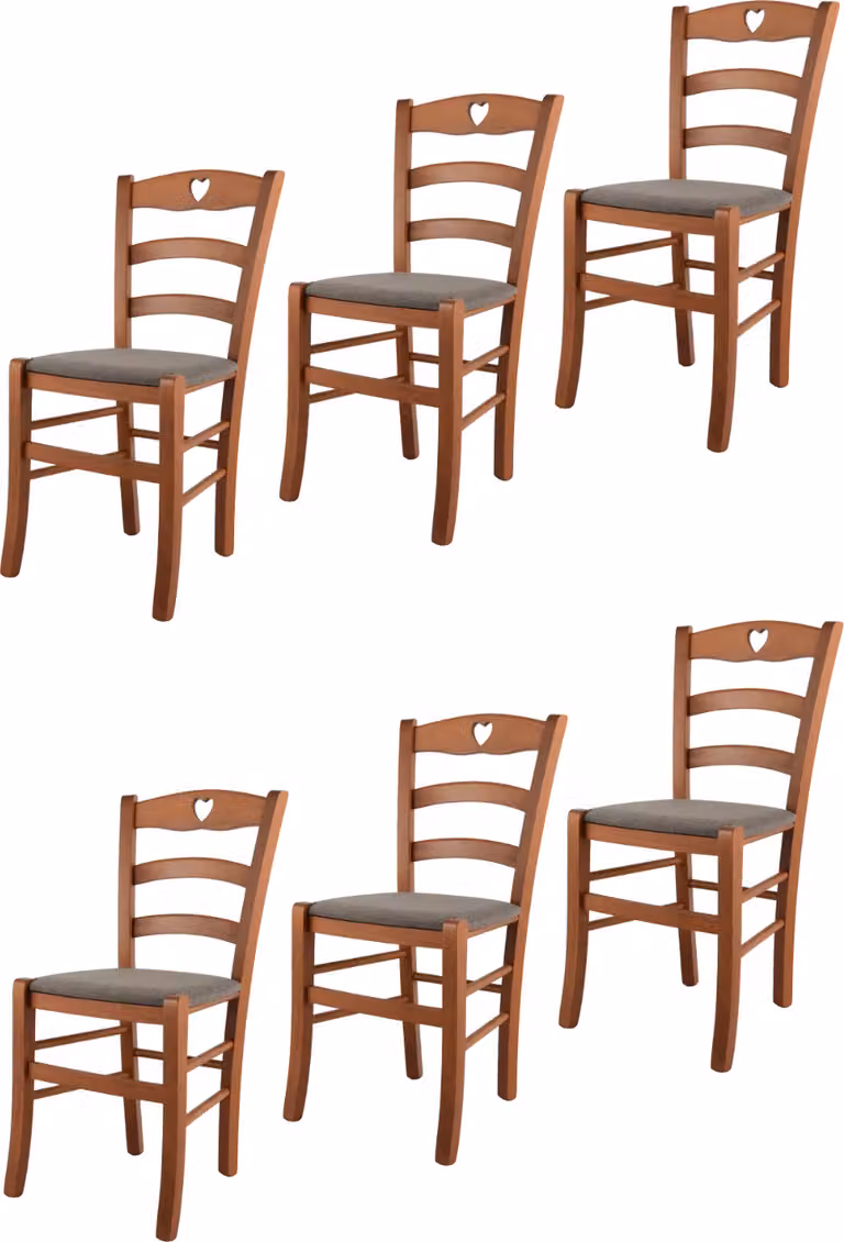 t m c s Tommychairs - Set di 6 sedie CUORE per cucina e sala da pranzo, struttura robusta in legno di faggio laccato color ciliegio e sedile imbottito rivestito in tessuto color fulvo