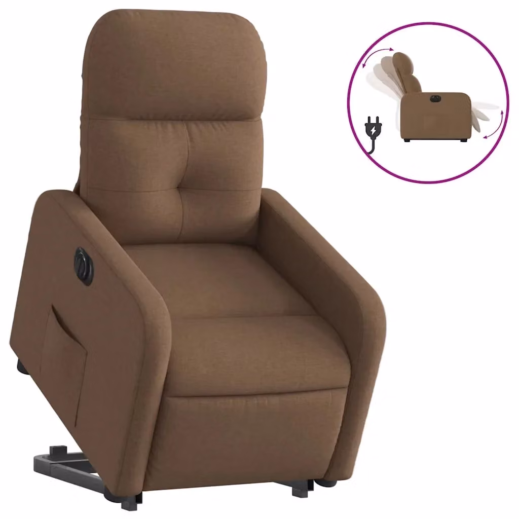 Poltrona Alzapersona Reclinabile Elettrica vidaXL in Tessuto Marrone con Braccioli e Funzione Auto-Return per Senior – 2