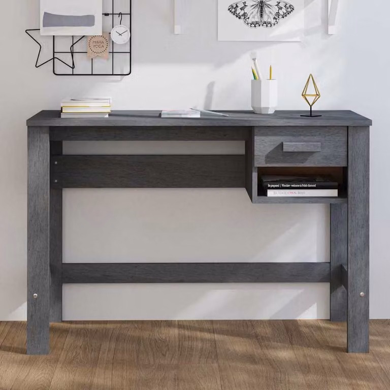 Scrivania da computer moderna vidaXL HAMAR in legno di pino e MDF, Grigio, L 110 x P 40 x H 75 cm