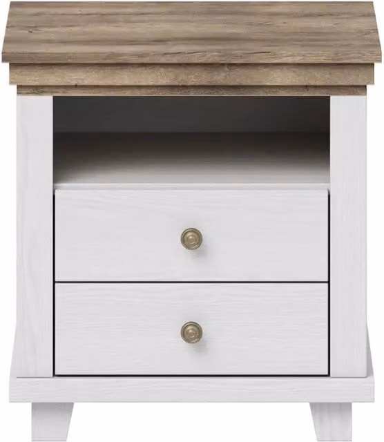 Tavolino da notte ASSIA – 2 cassetti + 1 vano – Bianco e rovere – Stile scandinavo