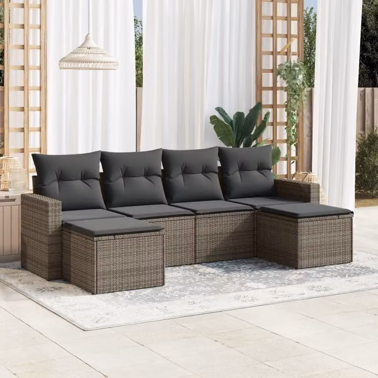 Maison Exclusive - Set Divano da Giardino 6 pz con Cuscini Grigio in Polyrattan