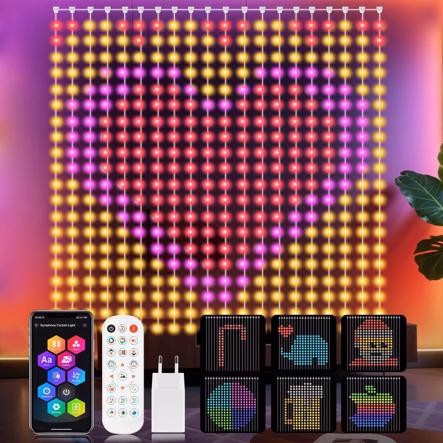 Tenda luminosa a LED, dimensioni 2x2 metri, 400 LED, controllo tramite app e telecomando, grado di protezione IP65