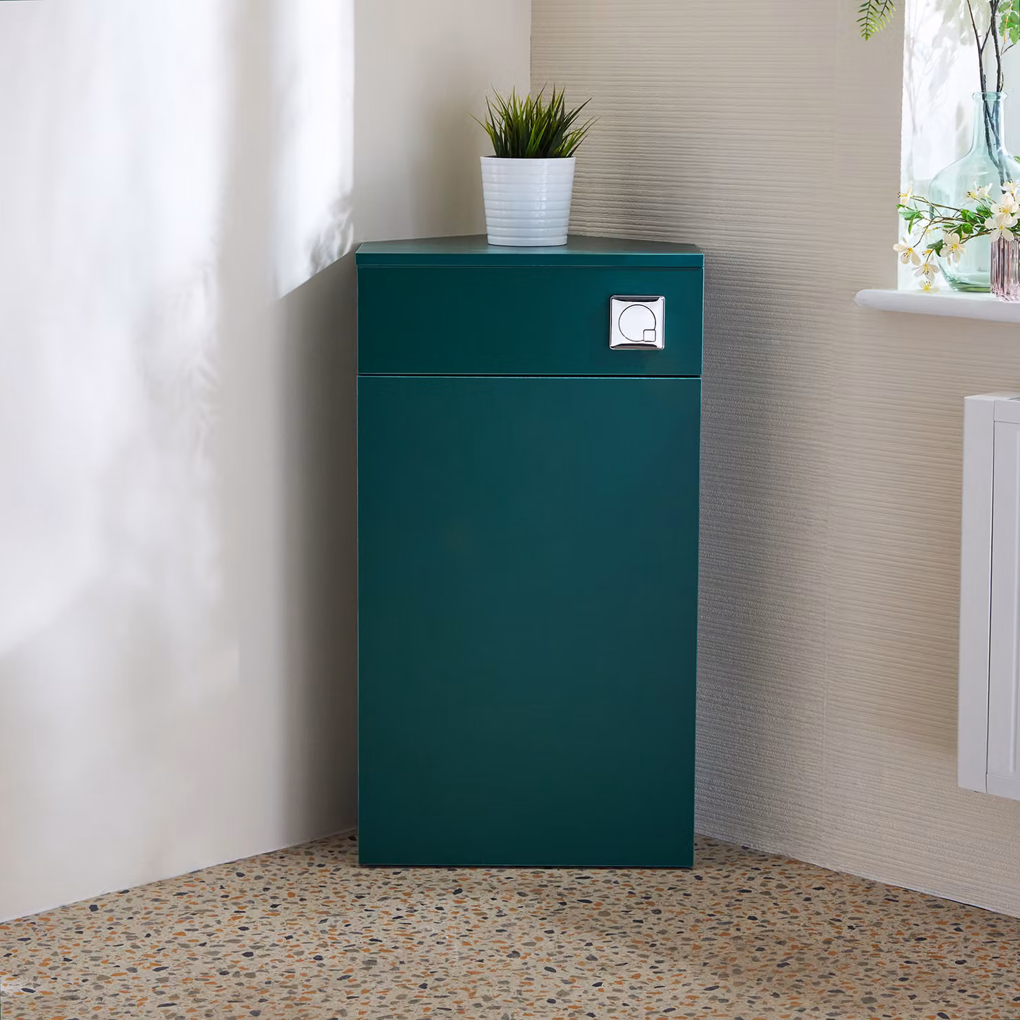 Unità WC Angolare in Verde Scuro con Pulsante di Scarico Cromato (Sanitario non Incluso) - Cluo