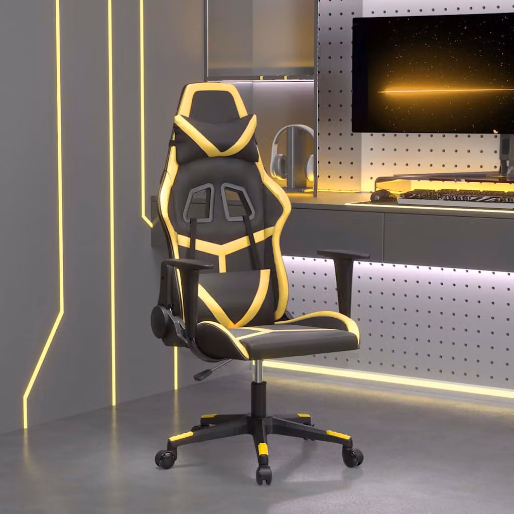Sedia da Gaming vidaXL in Similpelle Nero e Oro con Poggiatesta e Ruote