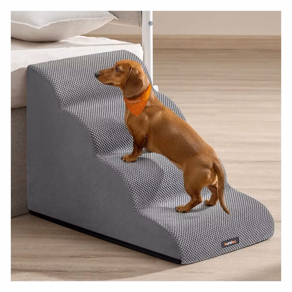 Scaletta per cani con rivestimento lavabile antiscivolo, 4 Gradini (72L cm) / Grigio Tortora