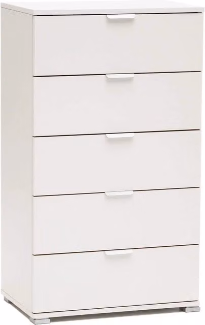 CASSETTIERA BASIC CON 5 CASSETTI IN LEGNO DI NOCE BIANCO 60 X 38 X H 103 CM